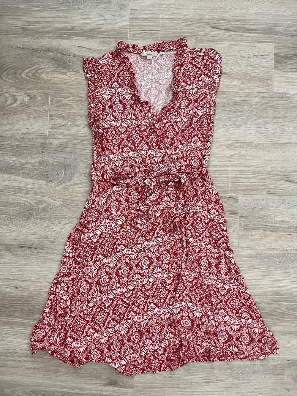 Boden Women’s Red Floral Print Wrap Dress Sleeveless - Size 10L
